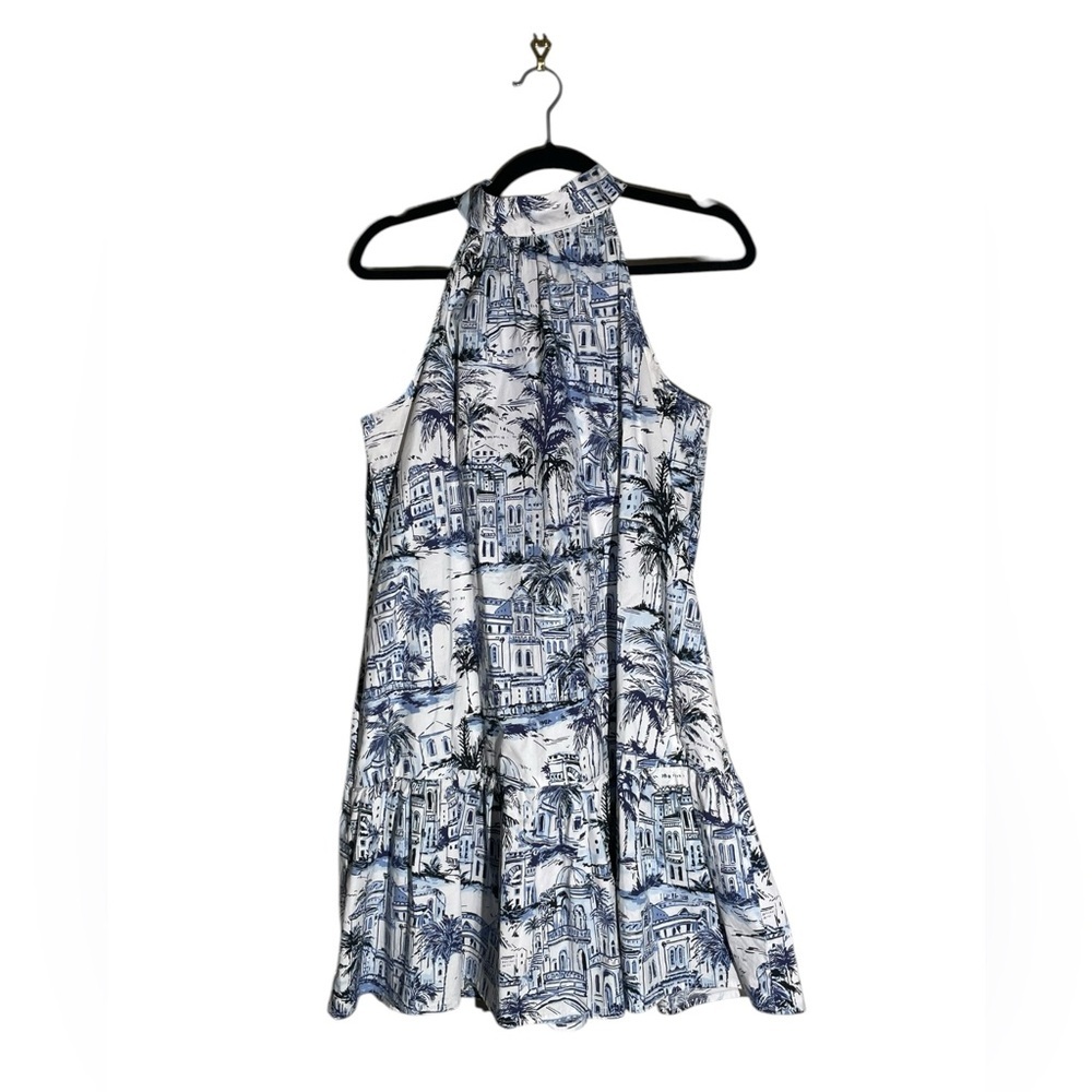 Calypso St. Barth Blue White Halter Cotton Mini Dress Sz Medium Tropical Resort - Picture 6 of 16